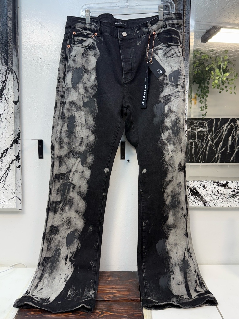 Purple Brand Jeans Men's Black & Gray Acid-Effect Bootcut Jeans